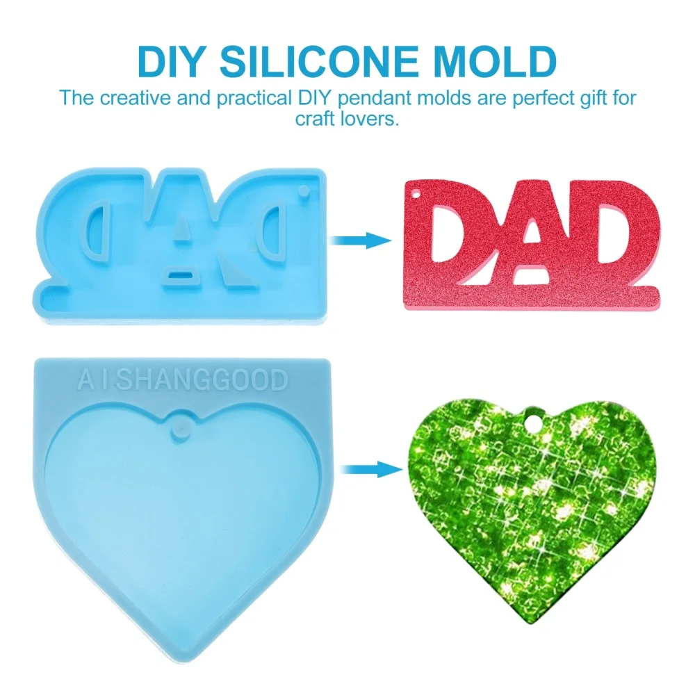 

3 Pcs Creative Heart Shape Mold Dad Letter Molds DIY Silicone Mold Pendant Molds