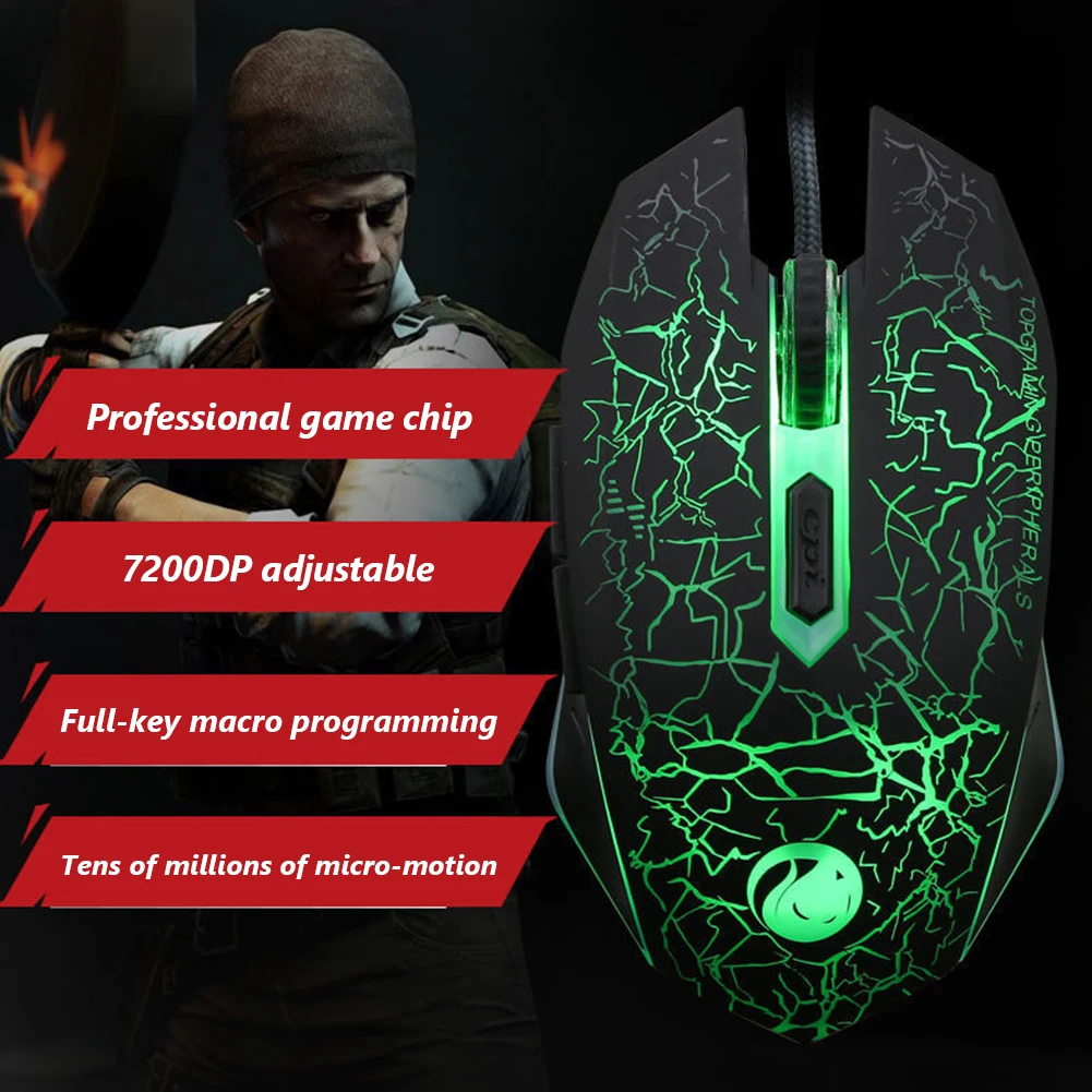 

2 m USB Wired Gaming Mouse LED Backlit 7200 DPI Adjustable 6 Macro Buttons Programmable PC Gamer Mouse Optical Computer Mice
