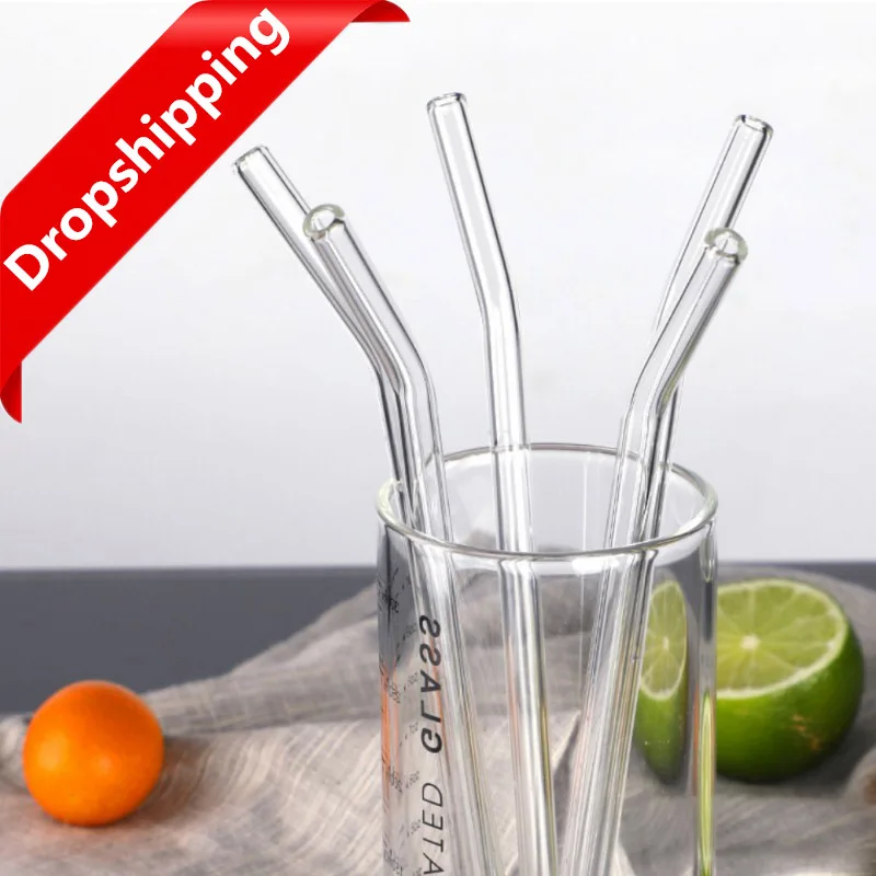

Transparent Glass Straws Eco Friendly Reusable Drinking Straw for Smoothies Cocktails Bar Bent Straight Drinks Straws with Brush