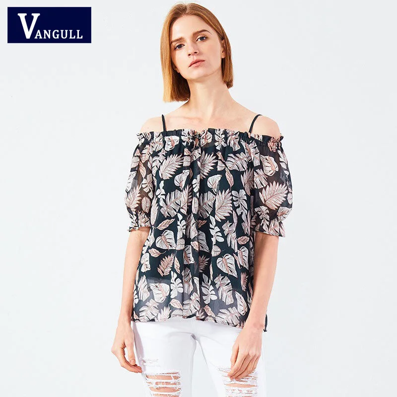 Женская блузка с принтом в виде листьев Vangull свободная длинным рукавом и
