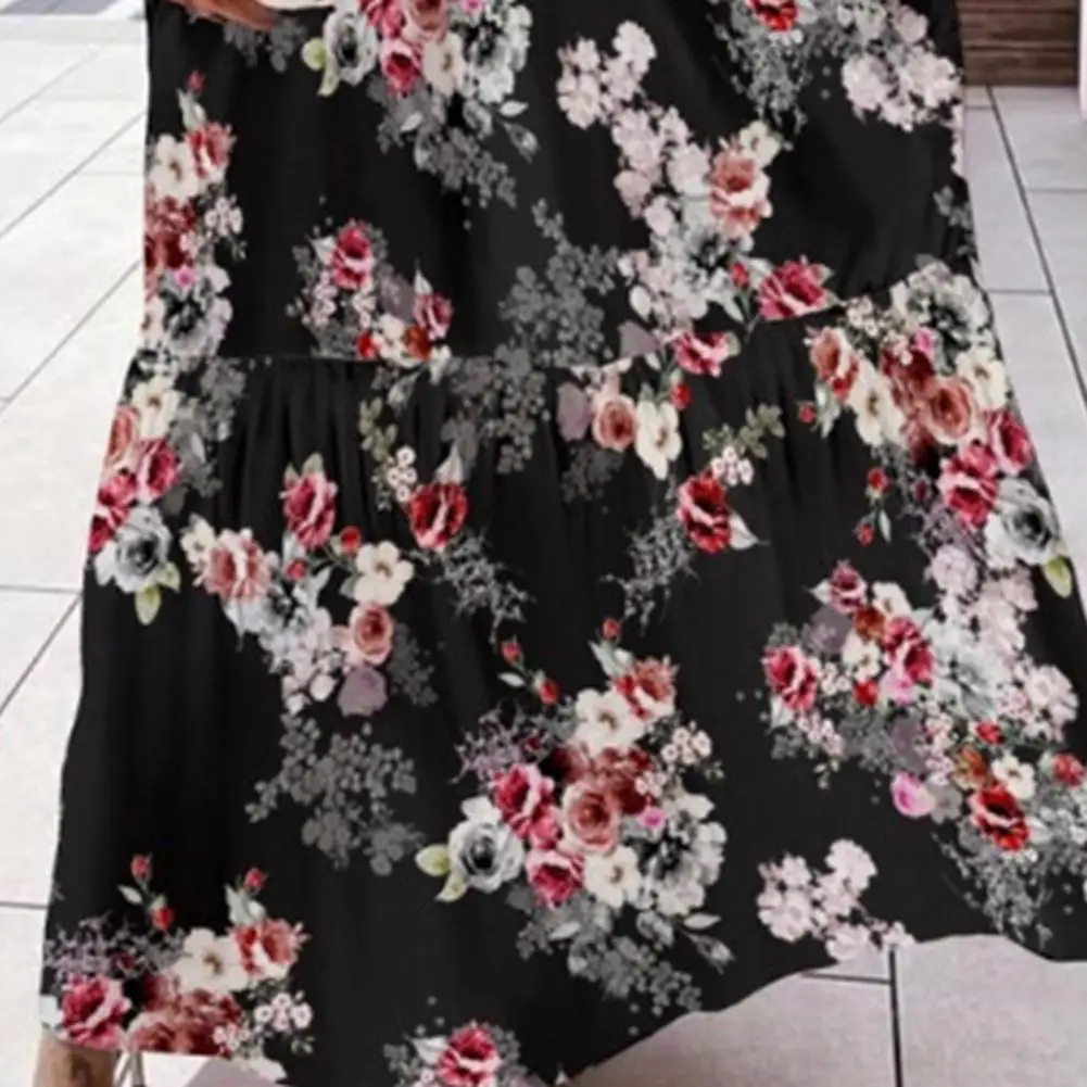 

50% Hot Sales Bohemian Women Dress Low Cut Cold Shoulder Short Sleeves Floral Print Maxi Dress for Cocktail