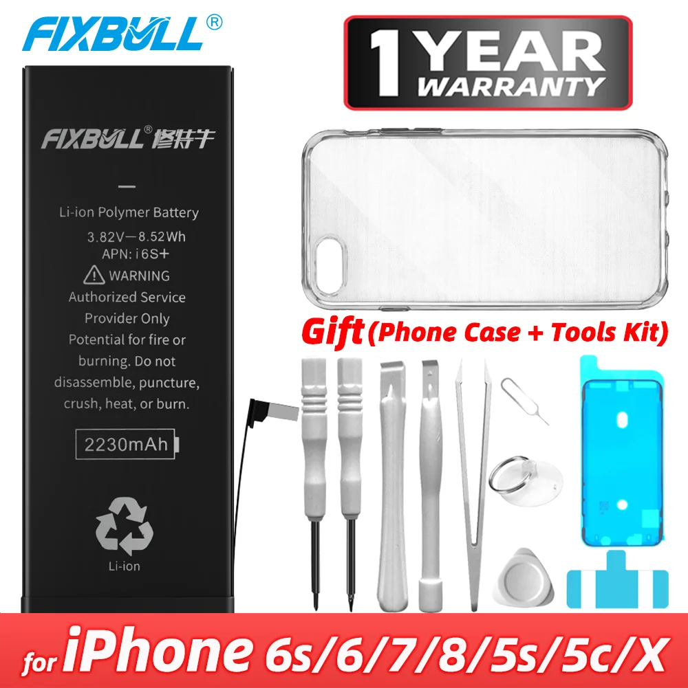 Оригинальный аккумулятор для телефона FIXBULL для iPhone 6S 6 7 8 5S 5C X, сменные батареи с высокой реальной емкостью, аккумулятор для iPhone6 iPhone7
