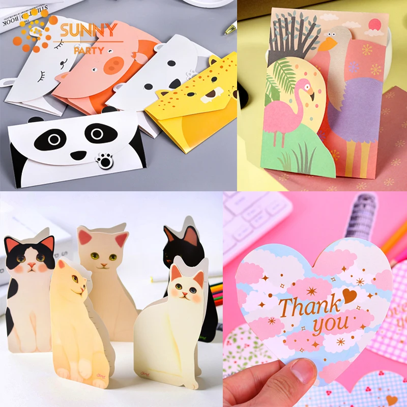 Мини открытка в виде мультяшного животного 2 шт. конверты с изображением сердца и