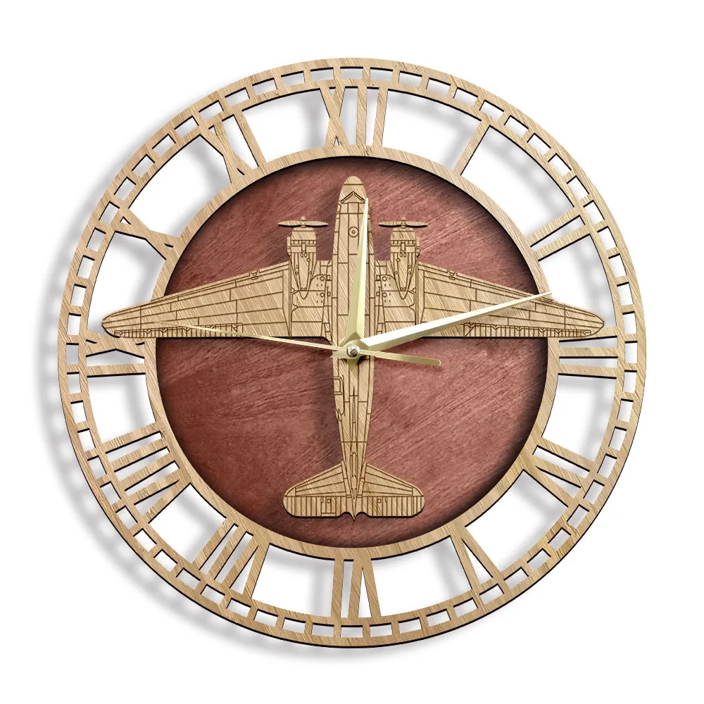 

C-47 Skytrain Aircraft Plane Wooden Wall Clock Aviators Home Decor Wall Watch Military Transporting Troop Decorative Timepieces