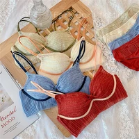 wasteheart for women fashion blue red lace trim padded bras bralette cotton panties push up sexy lingerie sets underwear a b