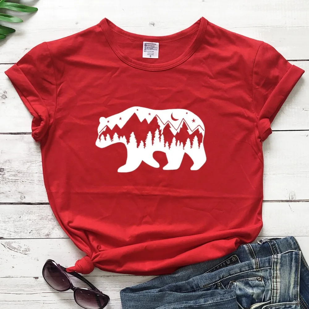 

Женская футболка из 100% чистого хлопка, футболка с принтом медведя, женская футболка с коротким рукавом, женские топы, одежда, женские футбол...