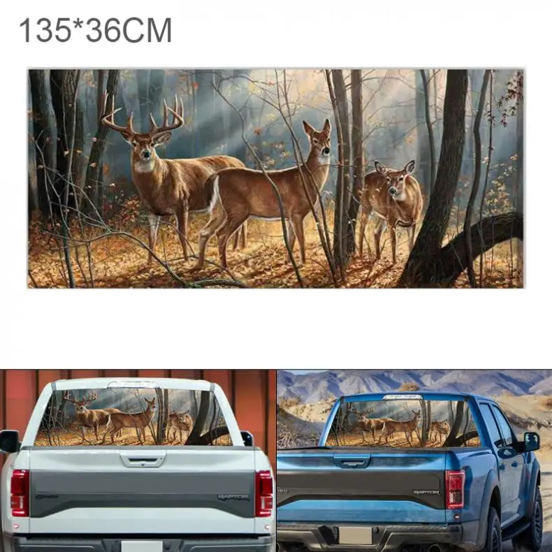 

135 x 36CM PVC Moose Pattern Car Stickers and Decals Car Sun-Resistant Waterproof Rear Windshield Sticker for Trucks SUV Jeep