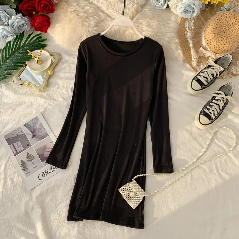 Осеннее женское городское платье до колена с длинным рукавом и каскадной сеткой