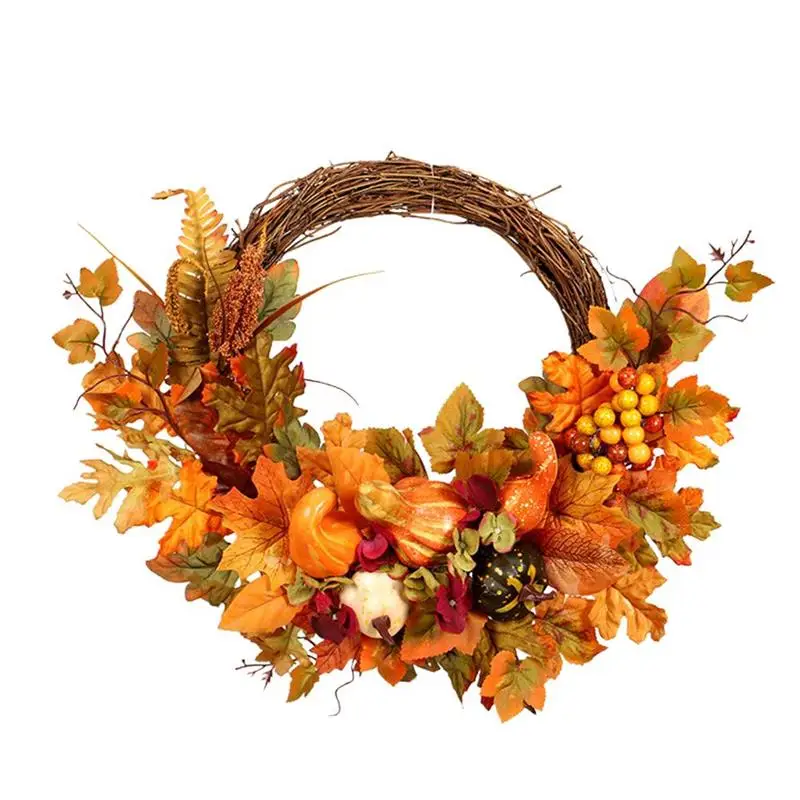 

Искусственный венок с тыквами, гирлянда с кленовыми листьями, дверной висячий венок на День Благодарения, осень, украшение для Хэллоуина, то...
