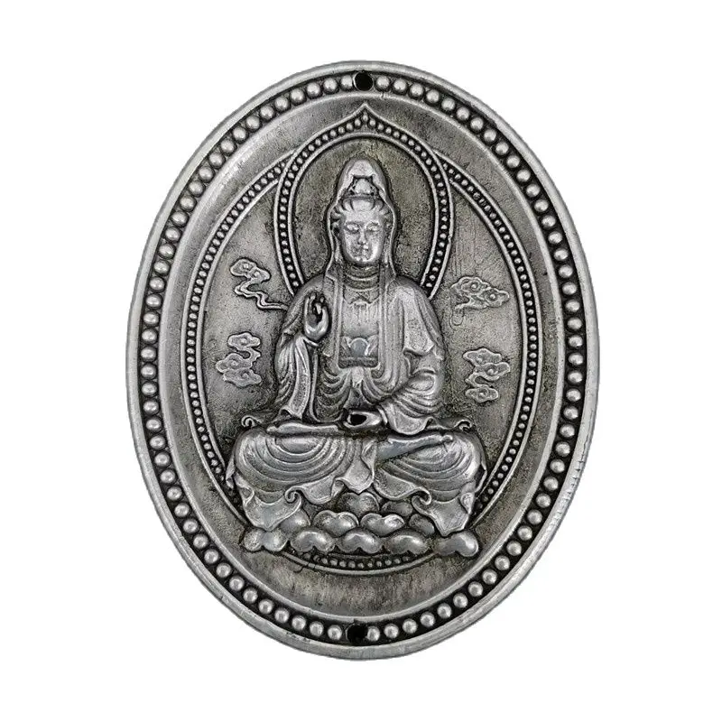 

Chinese Old Tibetan Silver Relief Guanyin Amulet Pendant Feng Shui Lucky Pendant