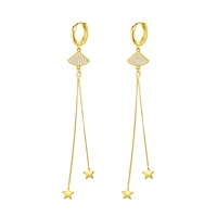 925 sterling silver ear buckle crystal fan and star tassel pendant popular female hoop earrings fashion jewelry birthday gifts