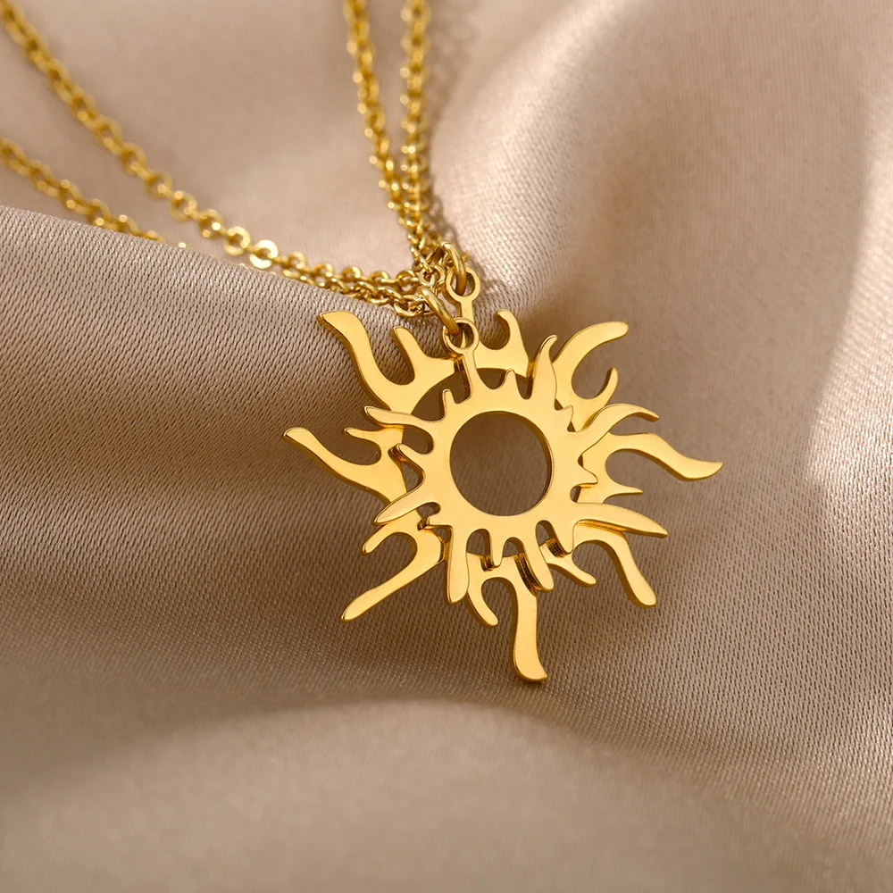 

2pcs/set Goth Sun Necklace For Women Stainless Steel Retro Gold Color Necklaces Vintage Ethnic Choker Aesthetic Jewelry collares