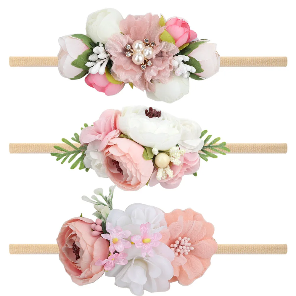 

2021 New Girl Newborn Tiara Turban Bandage Kids Flower Pearl Headband Headwrap Hair Accessories Elastic Floral резинки для волос