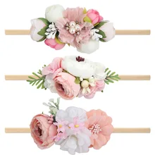 Diadème pour nouveau né fille, Turban pour enfants, bandeau en perles de fleurs, accessoires pour cheveux, élastique, Floral, 2021  (1)