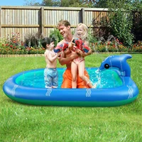 dolphin inflatable pool with water spray function cartoon outdoor play game tool for kids