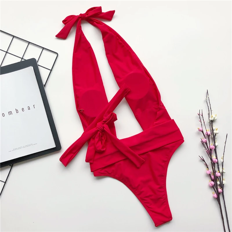 Женский купальник с бретельками и открытой спиной однокомпонентный бандажный