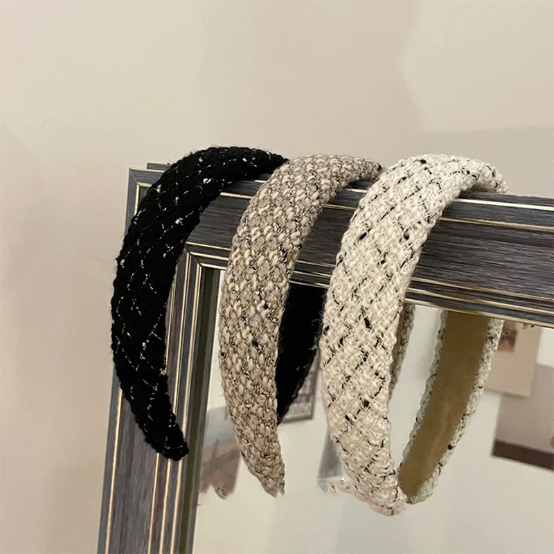 

Korean celebrity style tweed headband net red high skull top new temperament high-end pressure hairpin headband hair accessories