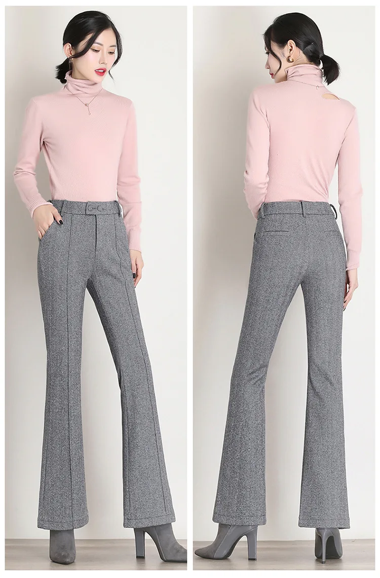 

Bell-bottom Trousers Women High Waist Slim Casual Woolen Flare Pants Office Lady Elegant Chic Plus Size Formal Pants Winter 4XL