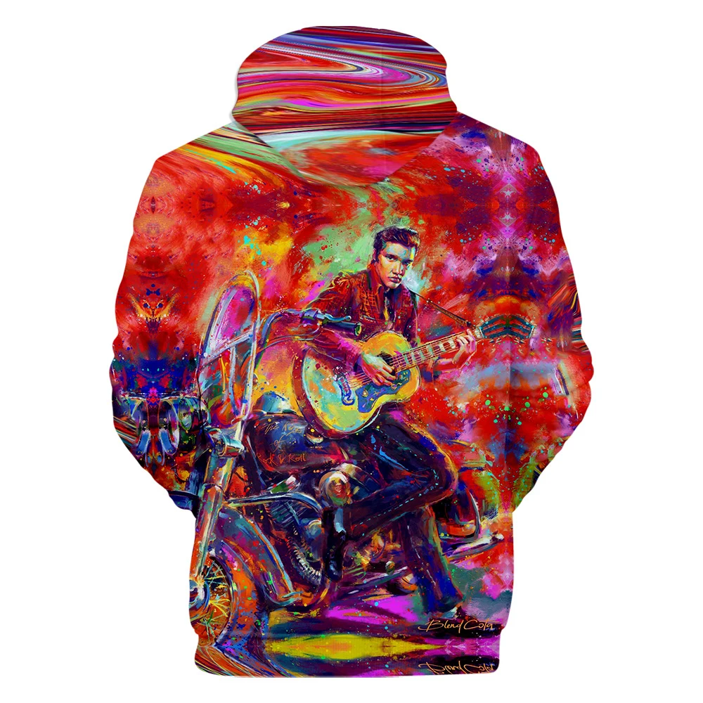 Elvis Presley new men and women 3D hoodie fashion orange casual Elvis Presley Harajuku 3DHooded autumn and winter pullover