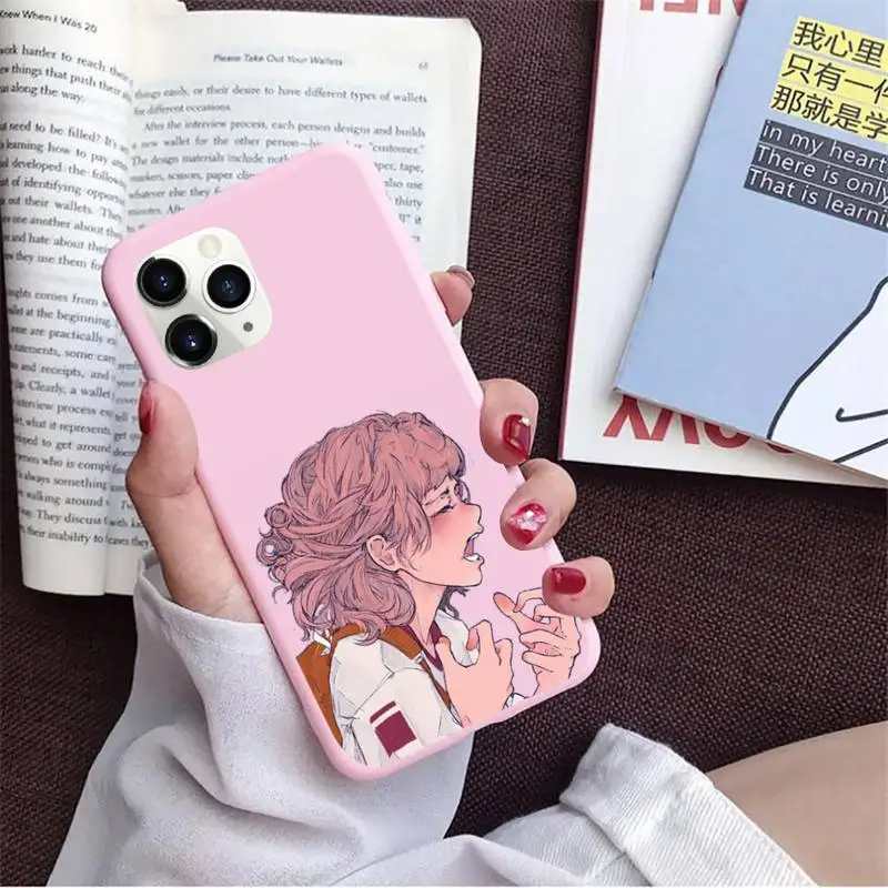 

Sad girl Japanese Anime Phone Case Candy Color for iPhone 11 12 6 6S 7 8 XS X SE 2020 XR mini pro Plus MAX coque