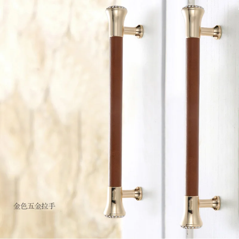 Ручка для шкафа и ящика в стиле ретро европейская коричневая кожаная ручка