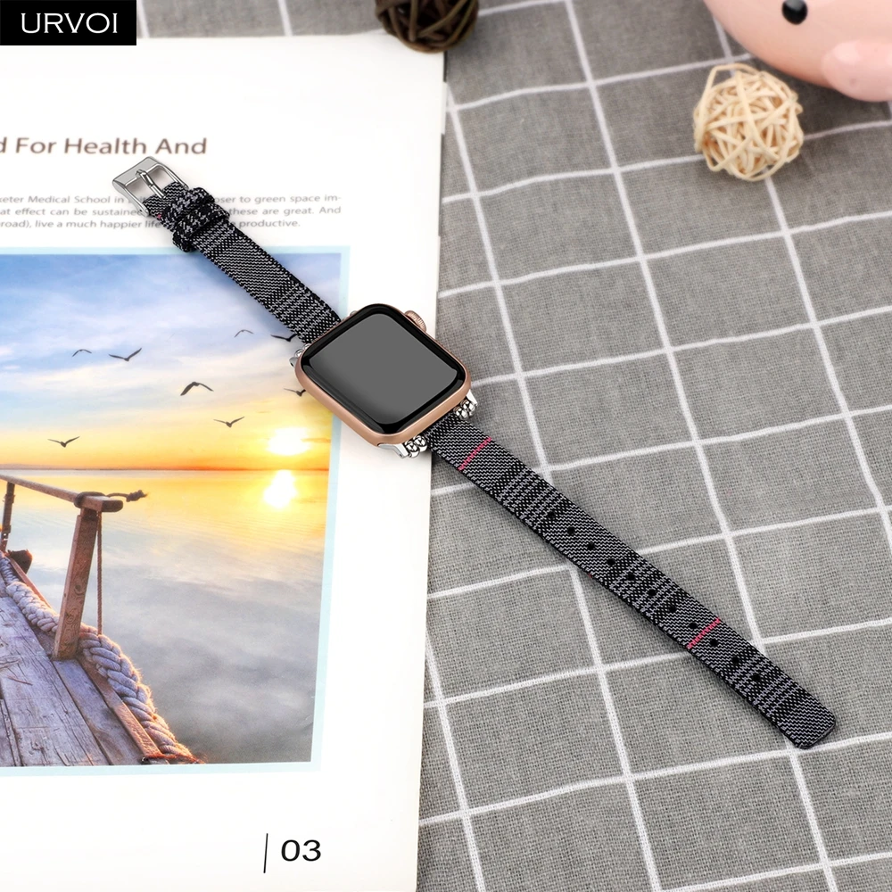 Тканевый ремешок URVOI для Apple Watch series 6 SE 5 4 321 браслет из ткани iwatch тонкий на запястье