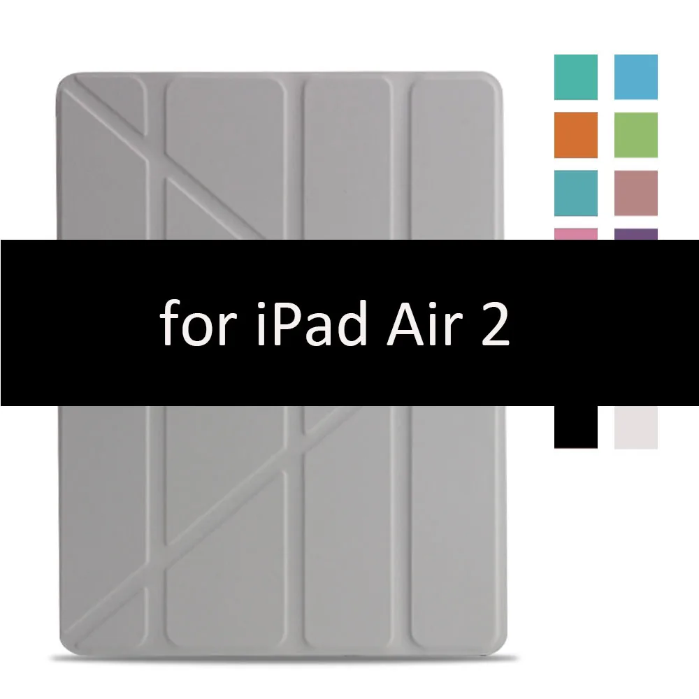 Grey-2 Чехол для iPad Air 2 1, чехол, из искусственной кожи и ультратонкая задняя крышка из поликарбоната, умный чехол, Магнитный чехол для iPad air 2, A1566, A1567, откидная подставка - Цвет: Grey-2