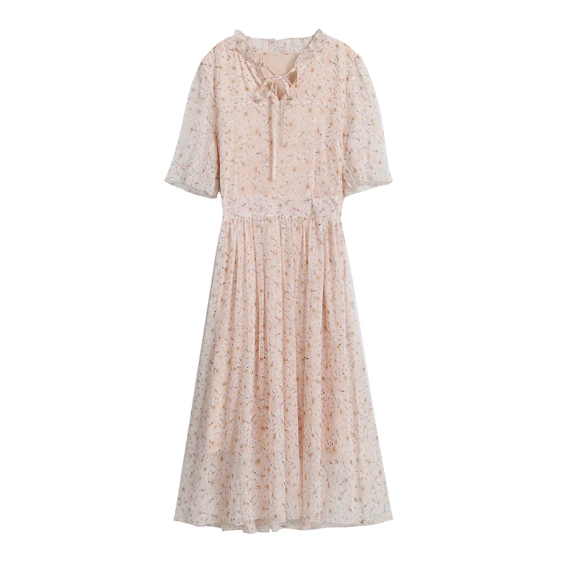 

COIGARSAM Chiffon Women Long dress Summer Floral Print Dresses Orange 9229