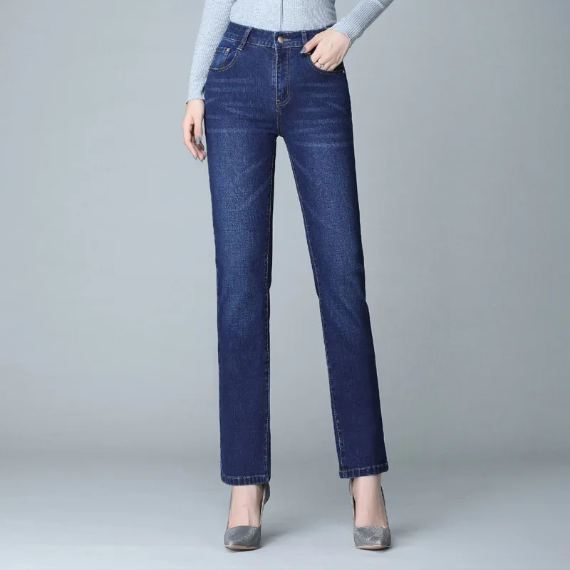 Женские эластичные джинсы с высокой талией повседневные Прямые брюки большого