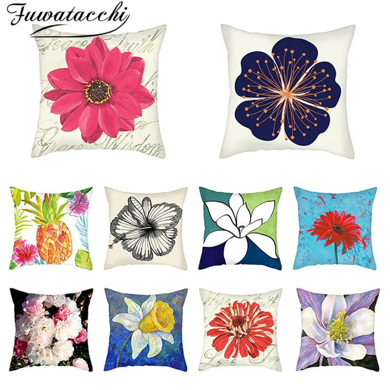 

Fuwatacchi Colorful flowers Pillow Cover pineapple Cushion Cover Printed Throw Pillowcase for Sofa Decorative Pillow 45x45 cm