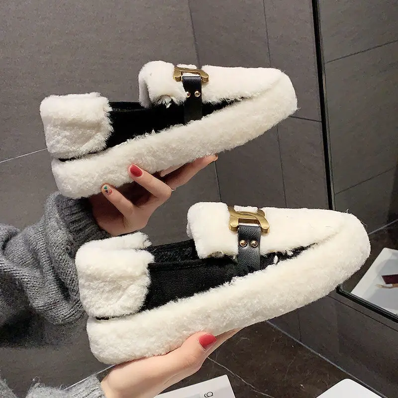 

2020 Winter New Snow Boots Women's Lazy Thick Velvet Warm Nest Cotton Shoes All-match One-step Plus Velvet Bread Shoes