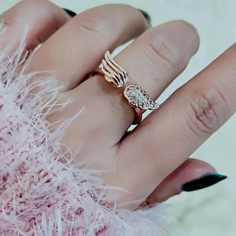 SINLEERY уникальных крошечных Кристальный Ангел кольца крылья из розового золота