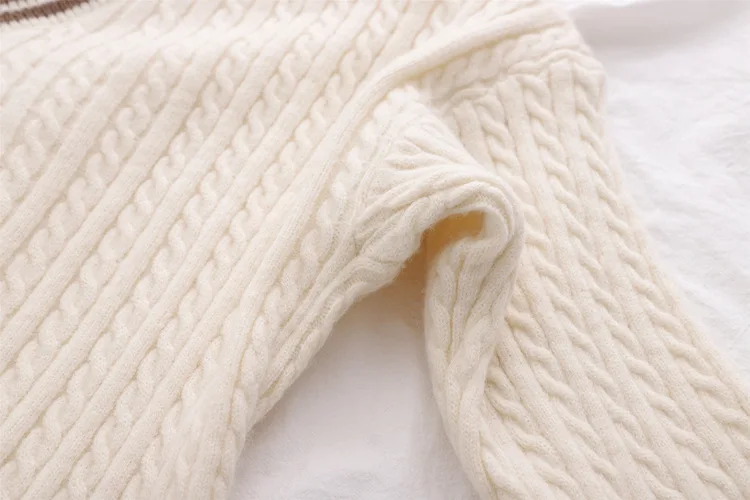 

2019 Preppy Style V-collar Elegant Long Sweaters Women Autumn Winter Thick Striped Twist Knitting Pullovers Female Loose Sweater