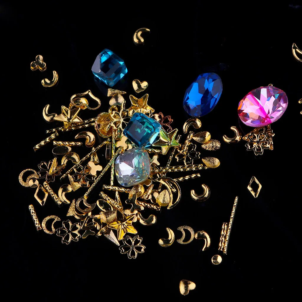 1 коробка украшения для дизайна ногтей Луна Звезда золотые металлические