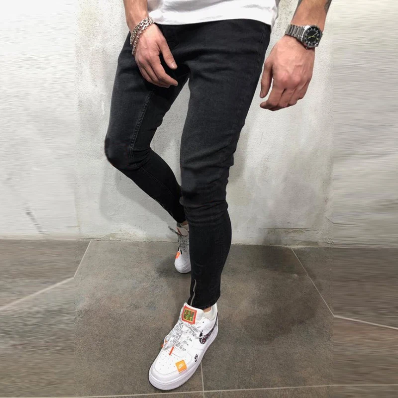 

Cotton Men Jeans Pants Denim Trousers Black Pants Skinny Slim Hip Hop Sportswear Elastic Waist Male Trousers Men Jeans