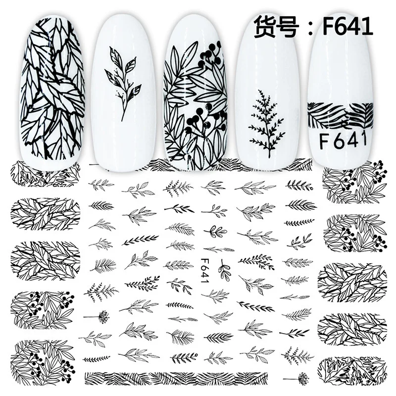 

Heart Leaf Design 3D Nail Sticker Black White Transfer Stickers for Nails Sexy Girl Face Self-adhensive Slider Tip Abstract Wrap
