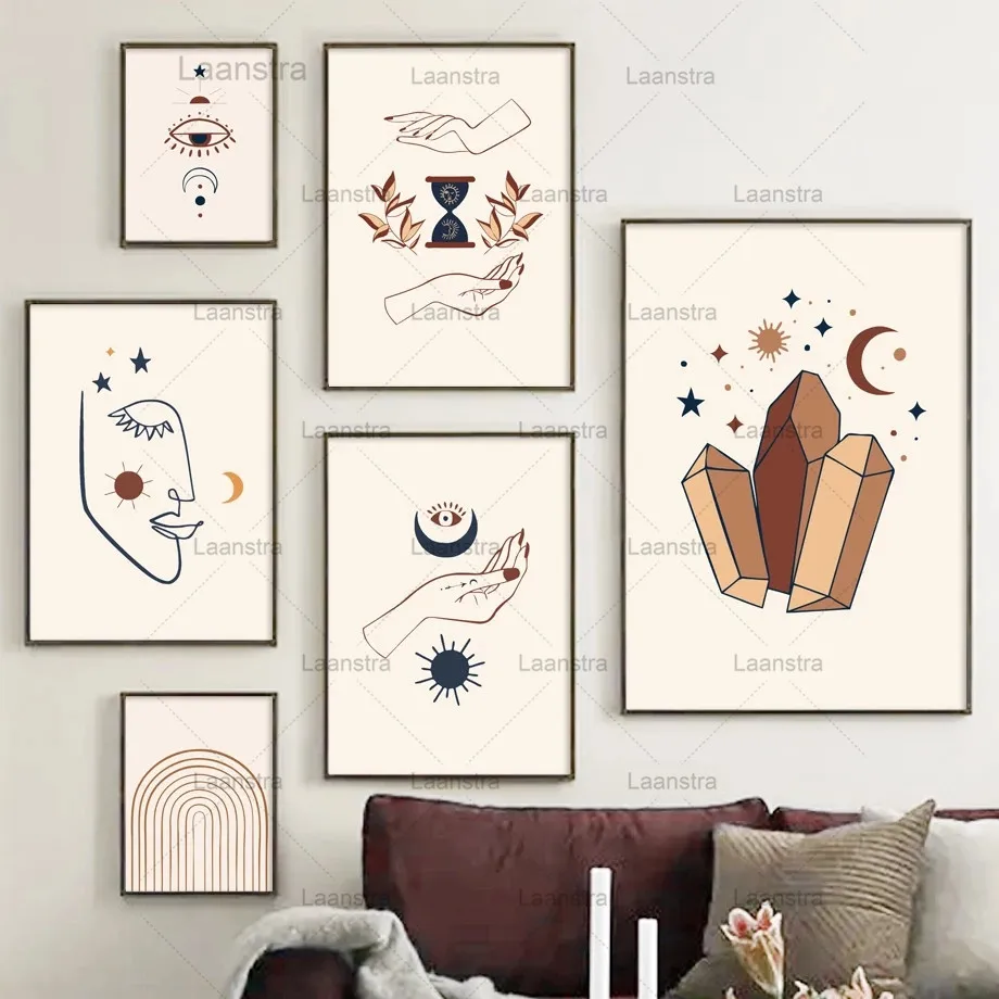 Moon Sun Eye Abstract Line Face Scandinavia Art Canvas Painting Nordic Posters and Prints Wall Pictures for Living Room Decor