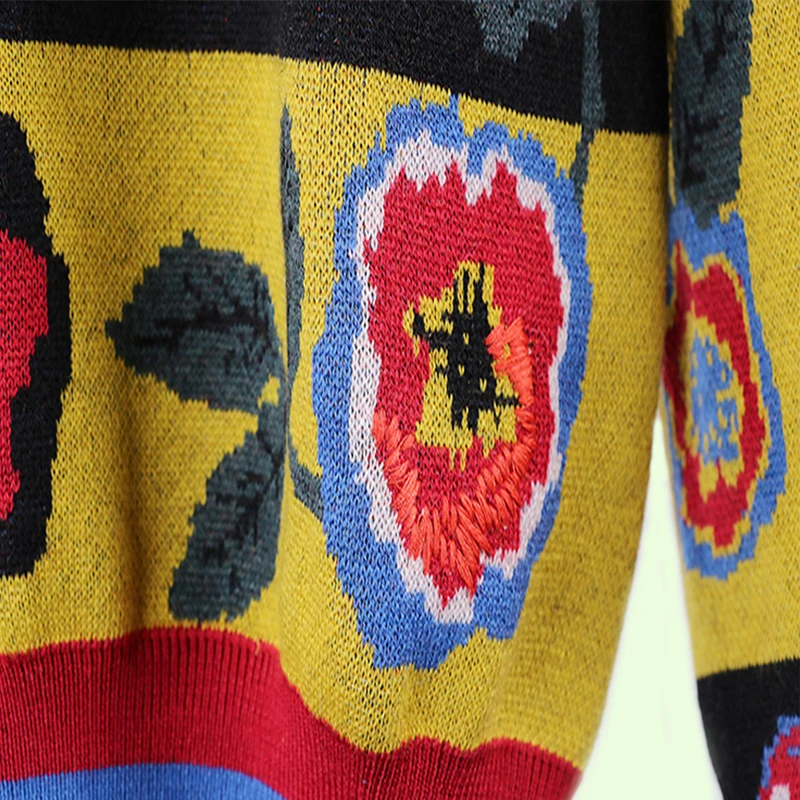 Женский трикотажный свитер с цветочным принтом и длинным рукавом Осень-зима |