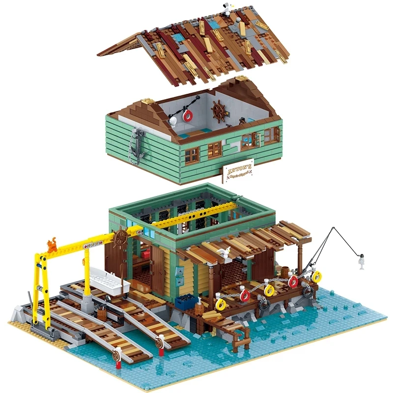 

30106 Creator Expert Street Old Fish House Shipyard 21310 Old Fishing Store Building Blocks Moc Toys Children Gifts