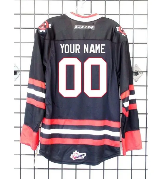 

Niagara IceDogs black white red Retro throwback MEN'S Hockey Jersey Embroidery Stitched Customize any number and name