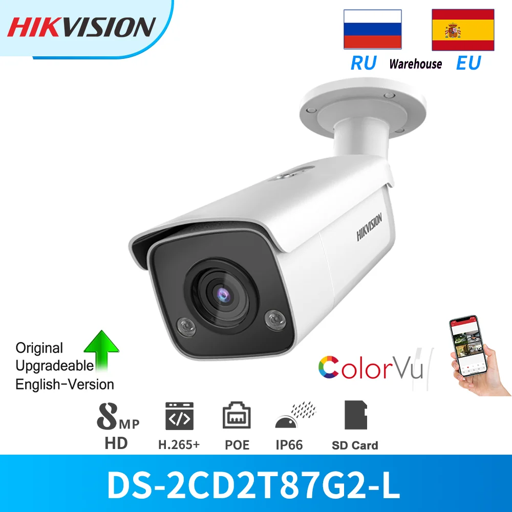 

Hikvision 4K 8 MP ColorVu Bullet Network AcuSense PoE IP Camera DS-2CD2T87G2-L H.265+ SD Slot Human and Vehicle Classification