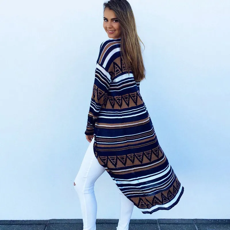 

Mid-Length Cardigan Sweater Woman Printed Cardigan Sweaters Lady Long-Sleeved Casual Knitted Sweater Autumn Winter