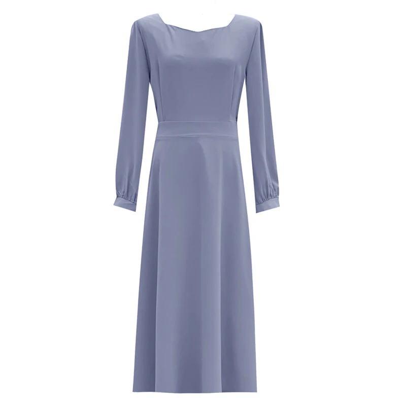 

2020 Autumn and Winter New Korean Style Temperament Square Collar Dress Waist-Controlled Slimming Long Sleeve Mid-Length Inner