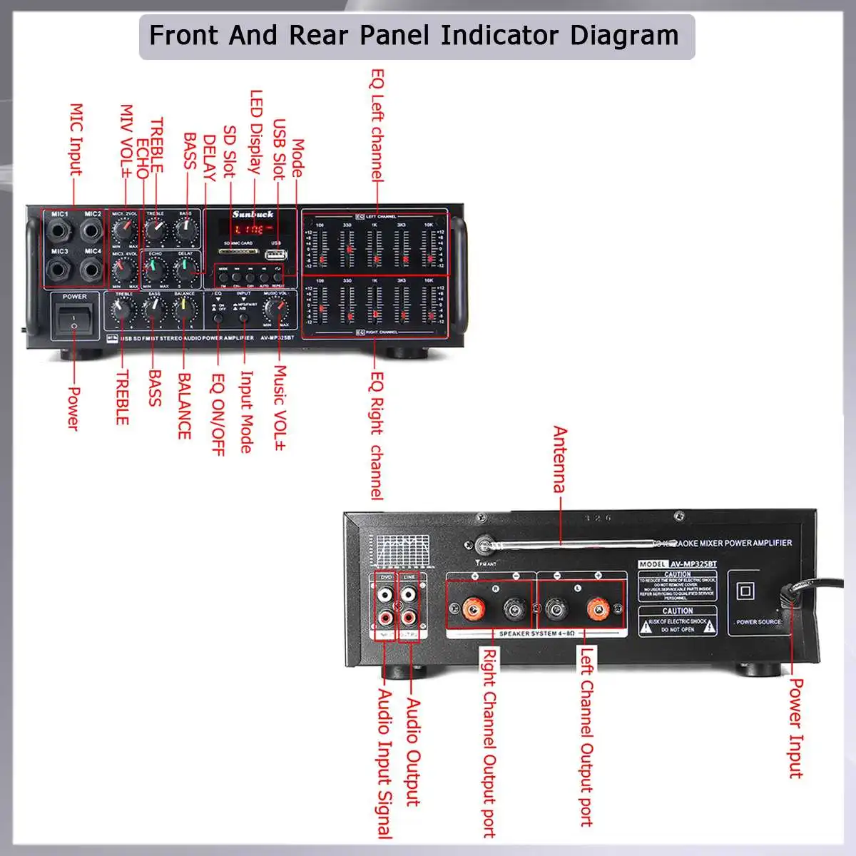 110 В 220 Вт USB SD AMP FM DVD AUX с дистанционным управлением Поддержка 4-полосного микрофона