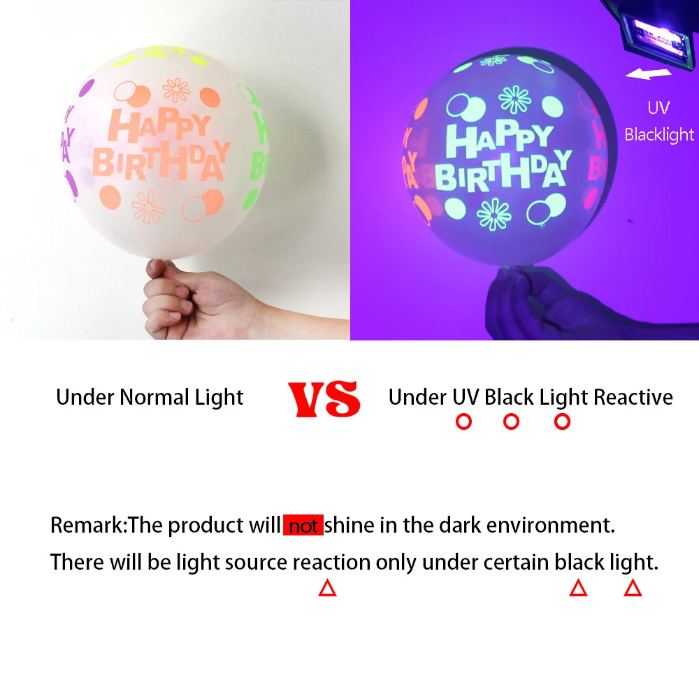 

Birthday Fluorescent Balloons Neon Glow Balloons UV Blacklight Reactive Ballon Kids Birthday Luminous Balloons Party Decorations