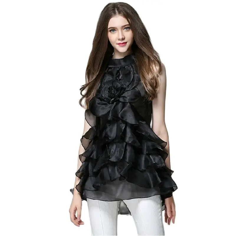 Женская Длинная блузка с оборками модельная привлекательная крутая белая без