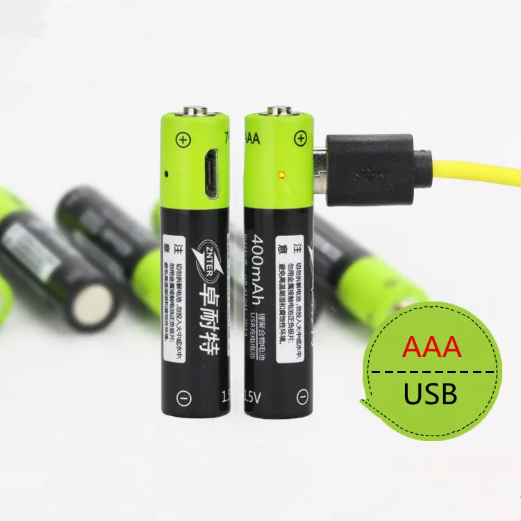 ZNTER 2pcs/lot 1.5V AAA 400mah li-polymer li-ion lithium rechargeable battery USB with charging line | Электроника