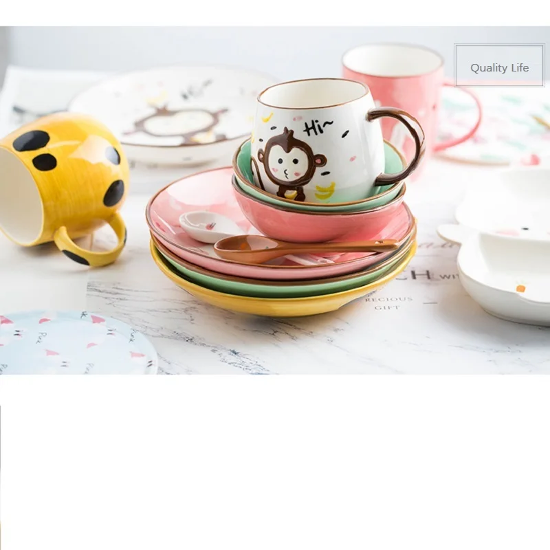 Children's Bowl Ceramic Household Cute Cartoon Plate Tableware Dish Set Creative Rabbit Baby Girl's Heart enlarge