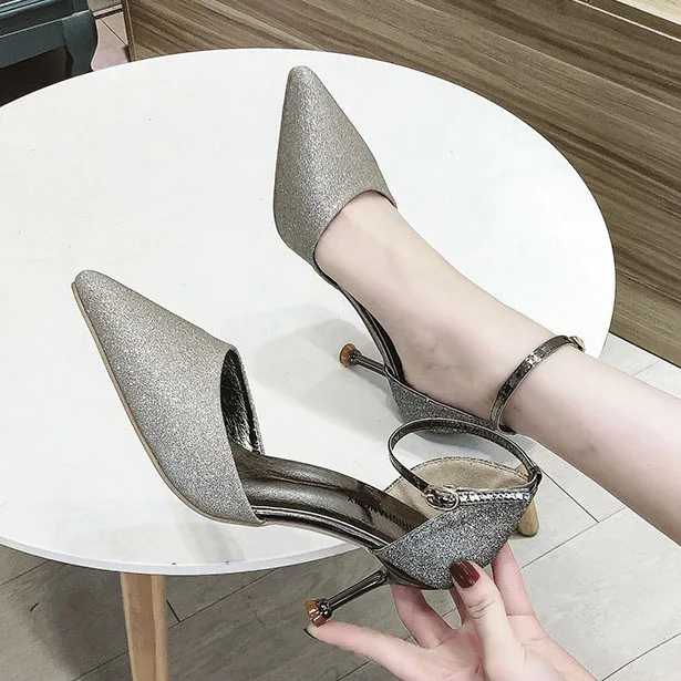 Босоножки женские свадебные на высоком каблуке туфли с острым носком Bigtree