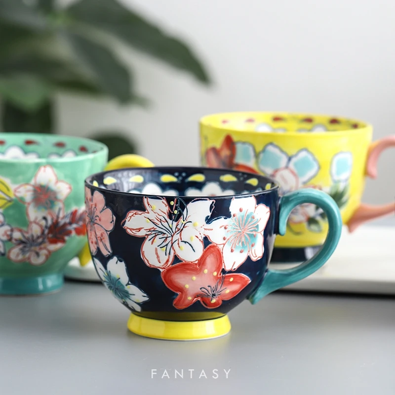 Керамическая чашка для завтрака с молоком и овсянкой ручная роспись кофейные